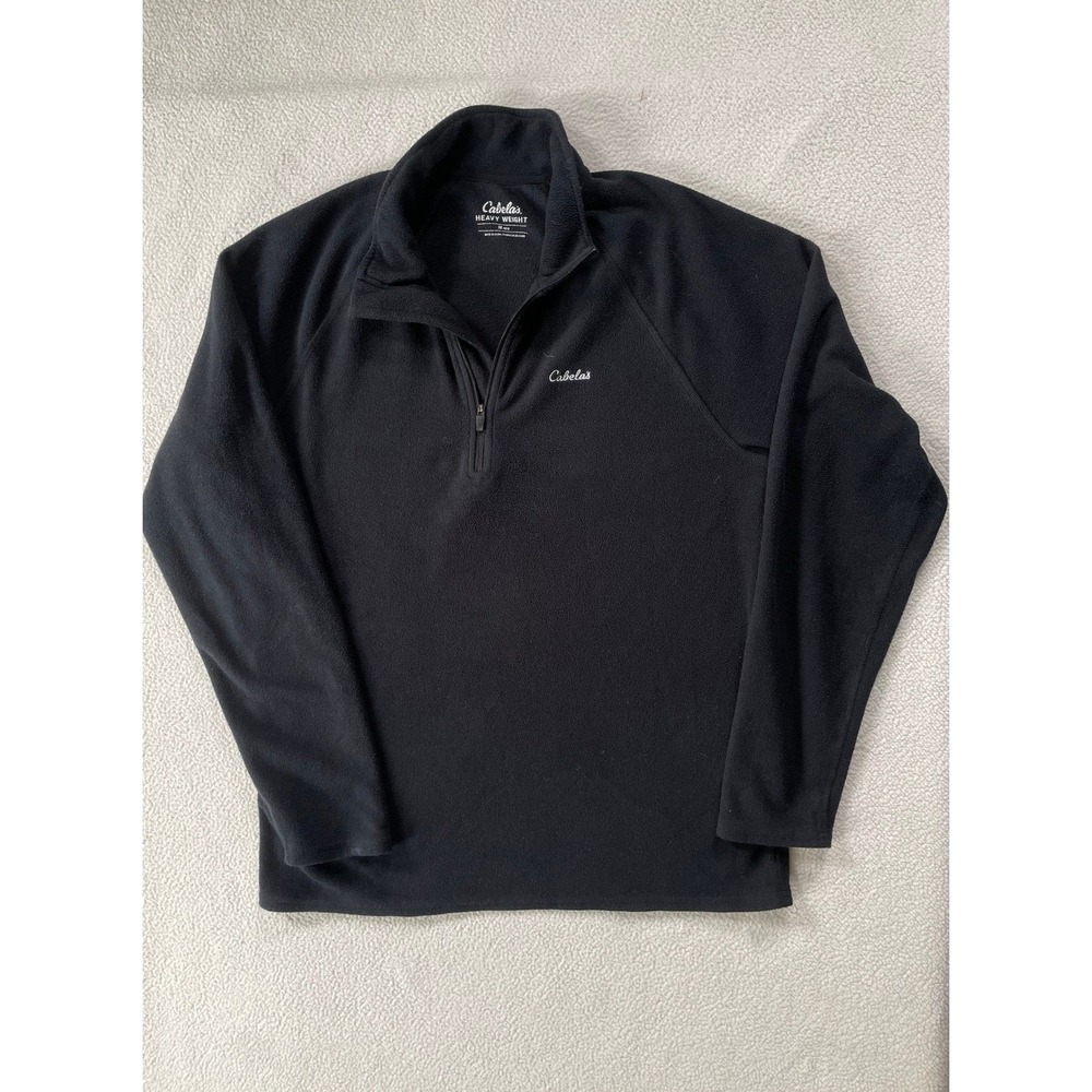 Cabela's Mens Medium Fleece Quarter Zip Pullover Black Heavy Weight Baselayer